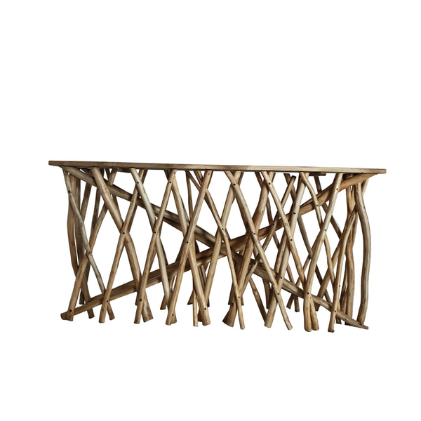 Akar consolle in radici di teak e piano inteak riciclato