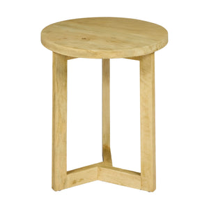 Tavolino rotondo in legno chiaro dal design minimal TEAKé, complemento d'arredo moderno.