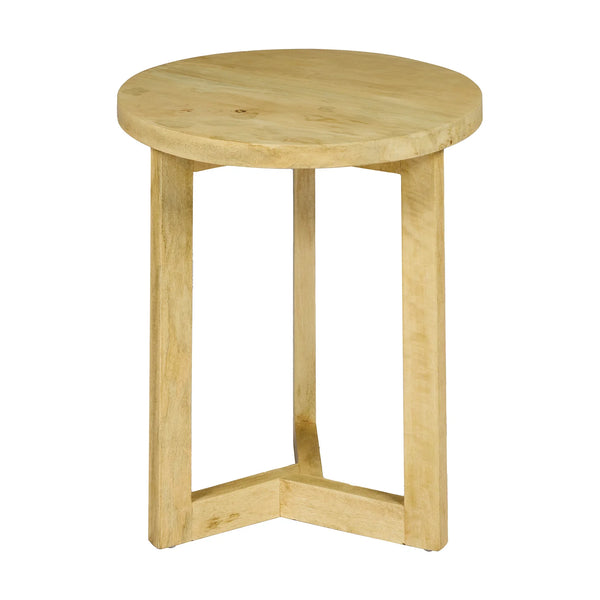 Tavolino rotondo in legno chiaro dal design minimal TEAKé, complemento d'arredo moderno.