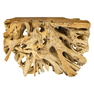 Consolle in legno teak naturale con radici intrecciate, design autentico TEAKé.