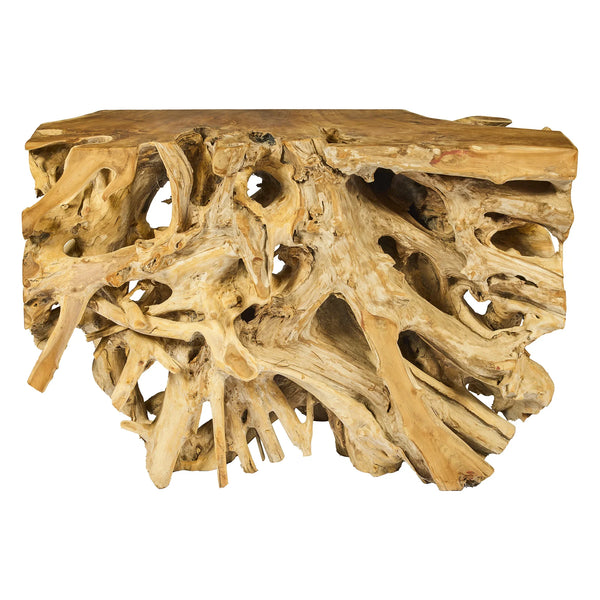Consolle in legno teak naturale con radici intrecciate, design autentico TEAKé.