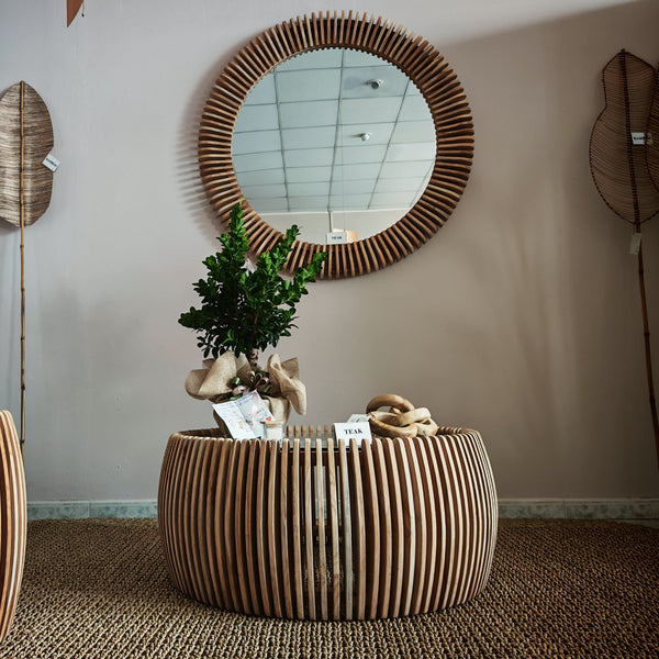 Tavolino da caffè in legno massello di teak e vetro  – Ø110 x H40 cm  "PORTMAN"