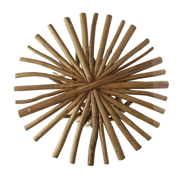 Runting tavolino in rami di teak e vetro