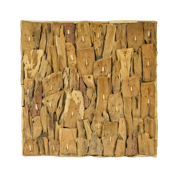 Decorazione da parete in LEGNO di TEAK reciclato  L60xP5xH60cm "FACE"