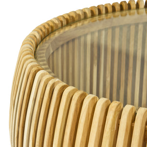 Tavolino da caffè in legno massello di teak e vetro  – Ø110 x H40 cm  "PORTMAN"